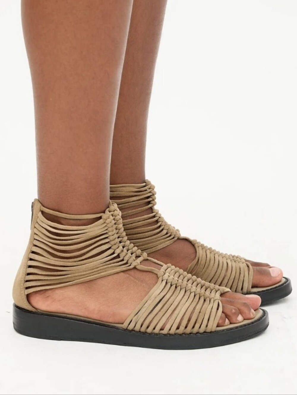 Ann Demeulemeester Braided Suede Gladiator Open-Toe Sandal - Taupe Gray